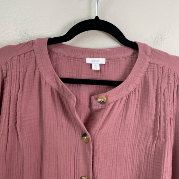 Pure Jill Womens Medium Petite Cotton Gauzy Button Up Tunic Top Ombre Shirt - Picture 9 of 10